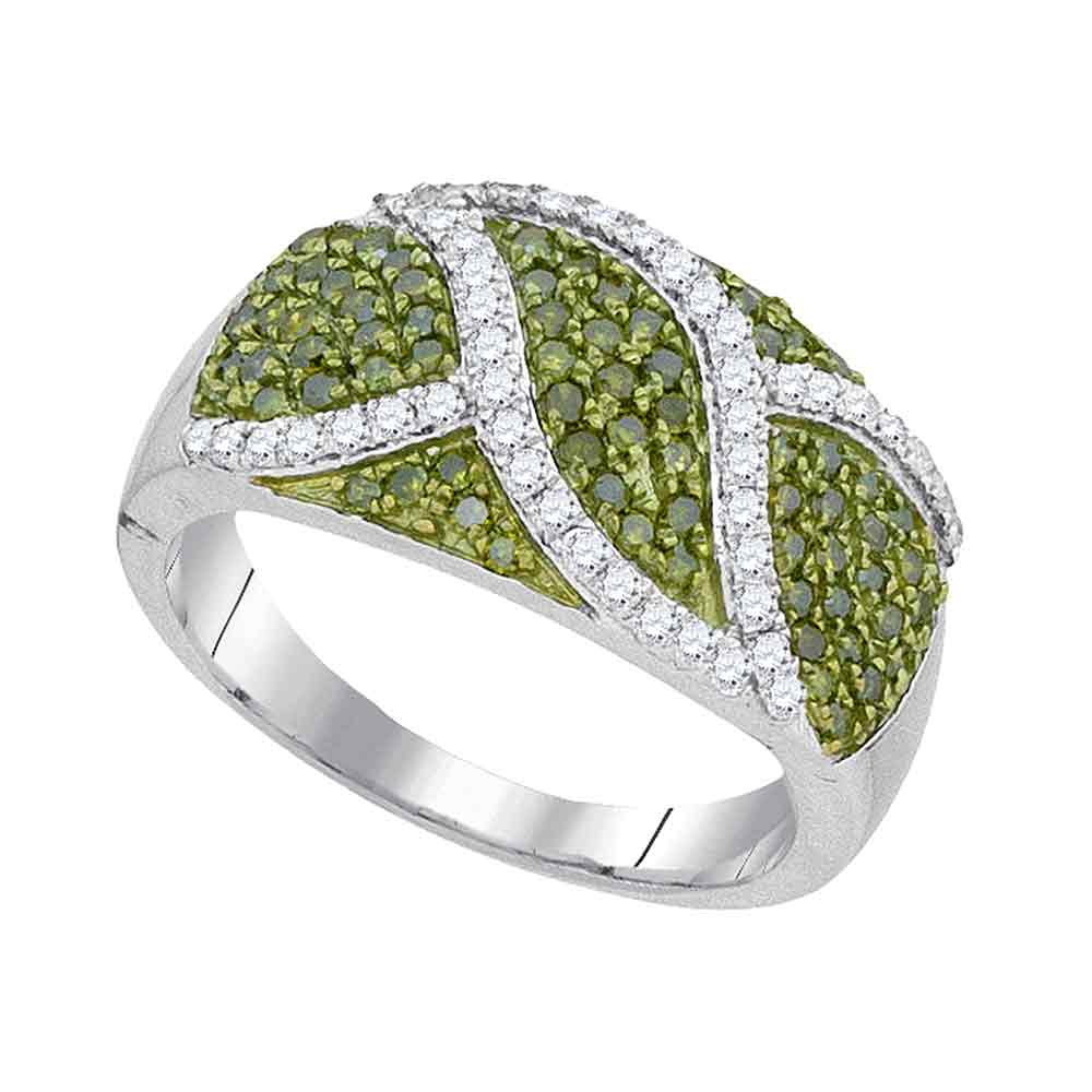 10kt White Gold Womens Round Green Color Enhanced Diamond Fashion Ring 3/4 Cttw