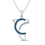 10kt White Gold Womens Round Blue Color Enhanced Diamond Dolphin Animal Pendant 1/10 Cttw