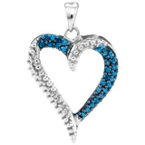 10kt White Gold Womens Round Blue Color Enhanced Diamond Heart Pendant 1/5 Cttw