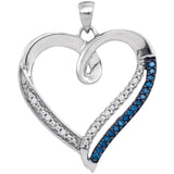 10kt White Gold Womens Round Blue Color Enhanced Diamond Heart Outline Pendant 1/6 Cttw