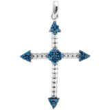 10kt White Gold Womens Round Blue Color Enhanced Diamond Cross Religious Pendant 1/6 Cttw