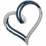 10kt White Gold Womens Round Blue Color Enhanced Diamond Heart Outline Pendant 1/5 Cttw