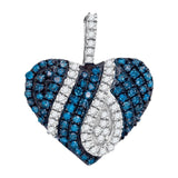 10kt White Gold Womens Round Blue Color Enhanced Diamond Striped Heart Pendant 1/3 Cttw