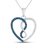 10kt White Gold Womens Round Blue Color Enhanced Diamond Heart Infinity Pendant 1/8 Cttw