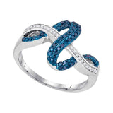 10kt White Gold Womens Round Blue Color Enhanced Diamond Crossover Wave Band 1/4 Cttw