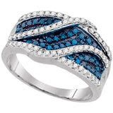 10kt White Gold Womens Round Blue Color Enhanced Diamond Crossover Double Stripe Band 3/4 Cttw
