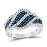 10kt White Gold Womens Round Blue Color Enhanced Diamond Fashion Ring 3/4 Cttw