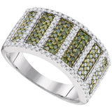 10kt White Gold Womens Round Green Color Enhanced Diamond Stripe Band Ring 7/8 Cttw
