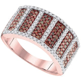 10kt Rose Gold Womens Round Red Color Enhanced Diamond Symmetrical Stripe Band 7/8 Cttw