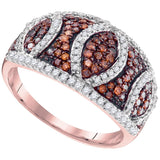 10kt Rose Gold Womens Round Red Color Enhanced Diamond Stripe Symmetrical Ring 3/4 Cttw