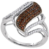 10kt White Gold Womens Round Cognac-brown Color Enhanced Diamond Cluster Openwork Strand Ring 1/2 Cttw