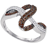 10kt White Gold Womens Round Brown Color Enhanced Diamond Crossover Fashion Ring 1/4 Cttw