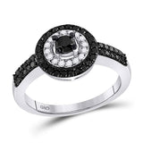 10kt White Gold Womens Round Black Color Enhanced Diamond Solitaire Ring 3/4 Cttw