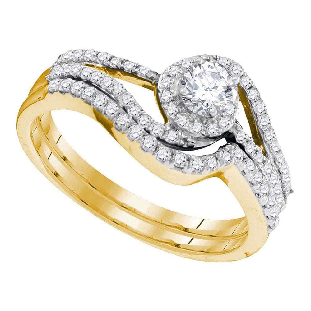 10kt Yellow Gold Womens Round Diamond Swirl Bridal Wedding Engagement Ring Band Set 1/2 Cttw