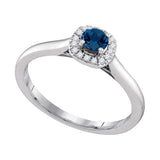 14kt White Gold Womens Round Blue Sapphire Diamond Solitaire Ring 1/3 Cttw