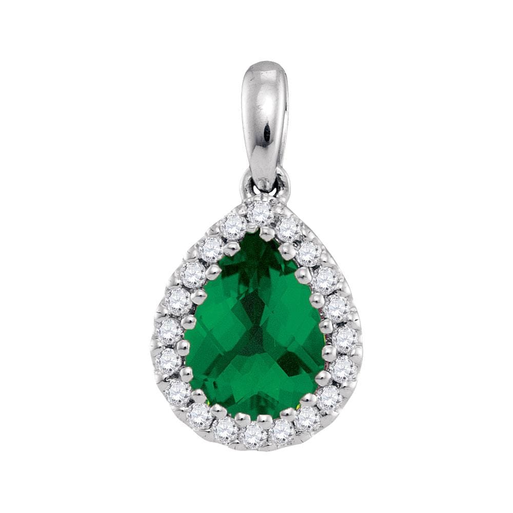 14kt White Gold Womens Pear Emerald Solitaire Green Pendant 1-1/8 Cttw