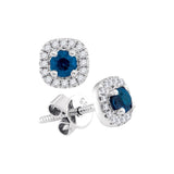 14kt White Gold Womens Round Blue Sapphire Solitaire Diamond Frame Earrings 1/2 Cttw