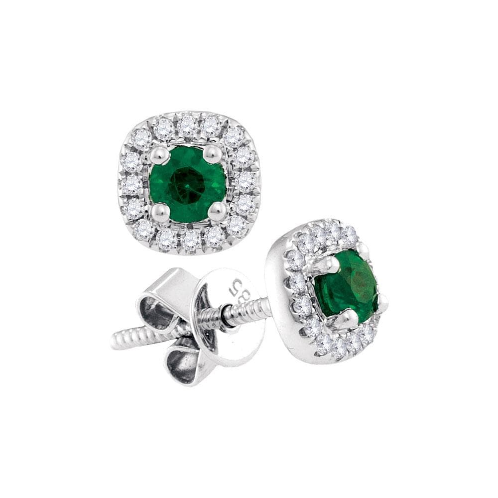 14kt White Gold Womens Round Emerald Diamond Solitaire Earrings 1/2 Cttw
