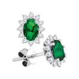 14kt White Gold Womens Oval Emerald Diamond Solitaire Earrings 1 Cttw