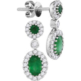 14kt White Gold Womens Oval Emerald Diamond Frame Dangle Earrings 1-1/2 Cttw