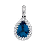 14kt White Gold Womens Pear Blue Sapphire Solitaire Diamond Pendant 1 Cttw