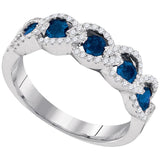 14kt White Gold Womens Round Blue Sapphire Diamond Outline Band 3/4 Cttw