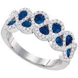 14kt White Gold Womens Round Blue Sapphire Diamond Band Ring 1-1/3 Cttw