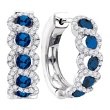14kt White Gold Womens Round Blue Sapphire Diamond Hoop Earrings 1-3/4 Cttw