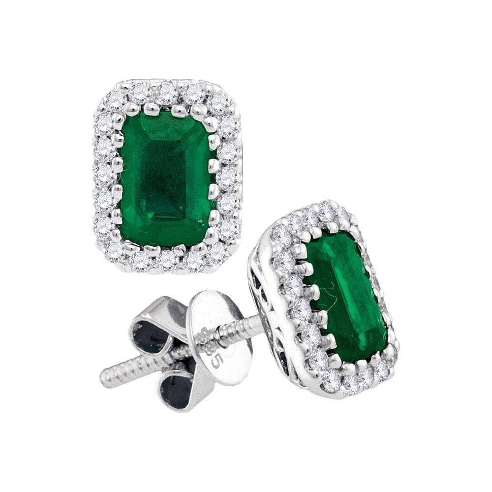 14kt White Gold Womens Cushion Emerald Diamond Stud Earrings 1-1/2 Cttw