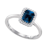 14kt White Gold Womens Blue Sapphire Solitaire Diamond Ring 1-1/5 Cttw