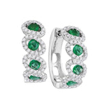 14kt White Gold Womens Round Emerald Diamond Hoop Earrings 1-3/8 Cttw