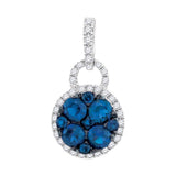 14kt White Gold Womens Round Blue Sapphire Cluster Pendant 3/4 Cttw