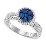 14kt White Gold Womens Round Blue Sapphire Cluster Circle Frame Diamond Ring /8 Cttw