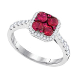 14kt White Gold Womens Round Ruby Square Frame Cluster Diamond Ring 1 Cttw