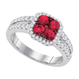 14kt White Gold Womens Round Ruby Square Halo Cluster Ring 1-1/3 Cttw