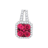 14kt White Gold Womens Round Ruby & Diamond Square Cluster Pendant 3/4 Cttw
