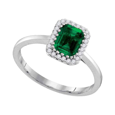 14kt White Gold Womens Natural Emerald Solitaire Diamond Ring 1.00 Cttw