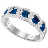 14kt White Gold Womens Round Blue Sapphire Diamond Band Ring 1 Cttw