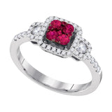 14kt White Gold Womens Round Natural Ruby Cluster Fashion Ring 5/8 Cttw