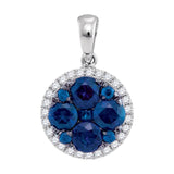14kt White Gold Womens Round Blue Sapphire Cluster Pendant 1-1/3 Cttw