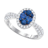 14kt White Gold Womens Round Blue Sapphire Oval Cluster Ring 1-5/8 Cttw