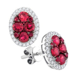 14kt White Gold Womens Round Ruby Diamond Oval Earrings 1-1/2 Cttw