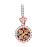 14kt Rose Gold Womens Round Brown Diamond Circle Frame Cluster Pendant 1/2 Cttw