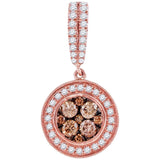 14kt Rose Gold Womens Round Brown Diamond Cluster Pendant 1 Cttw