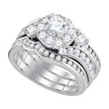 14kt White Gold Round Diamond 3-Piece Bridal Wedding Ring Band Set 2 Cttw