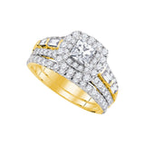14kt Yellow Gold Womens Princess Diamond Halo Bridal Wedding Engagement Ring Band Set 2.00 Cttw