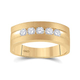 14kt Yellow Gold Mens Round Diamond Wedding 5-Stone Band Ring 1/2 Cttw