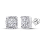 10kt White Gold Womens Round Diamond Square Earrings 1/2 Cttw