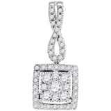 10kt White Gold Womens Round Diamond Square Cluster Pendant 1/2 Cttw