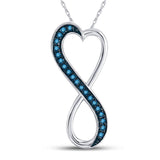 10kt White Gold Womens Round Blue Color Enhanced Diamond Heart Infinity Pendant 1/10 Cttw